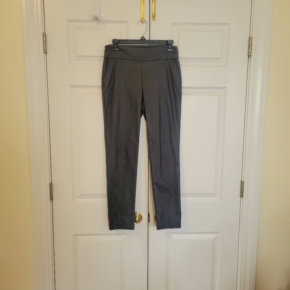 Attyre Flat Front Shiny Gray Slate Pull On Pants. Size 6 Petite